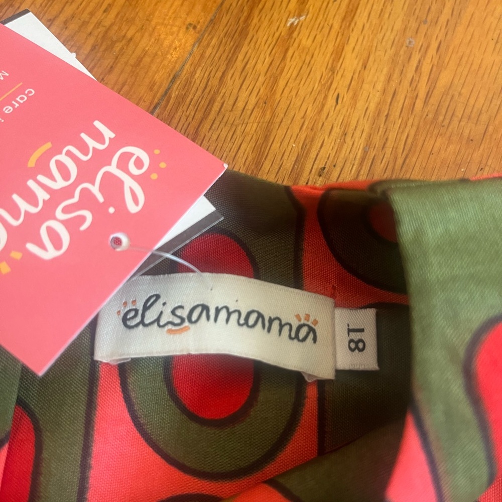 Elisamama size 8 Years Nigerian Green Red Print Ruffle Sleeve NWT Dress African - Picture 7 of 7